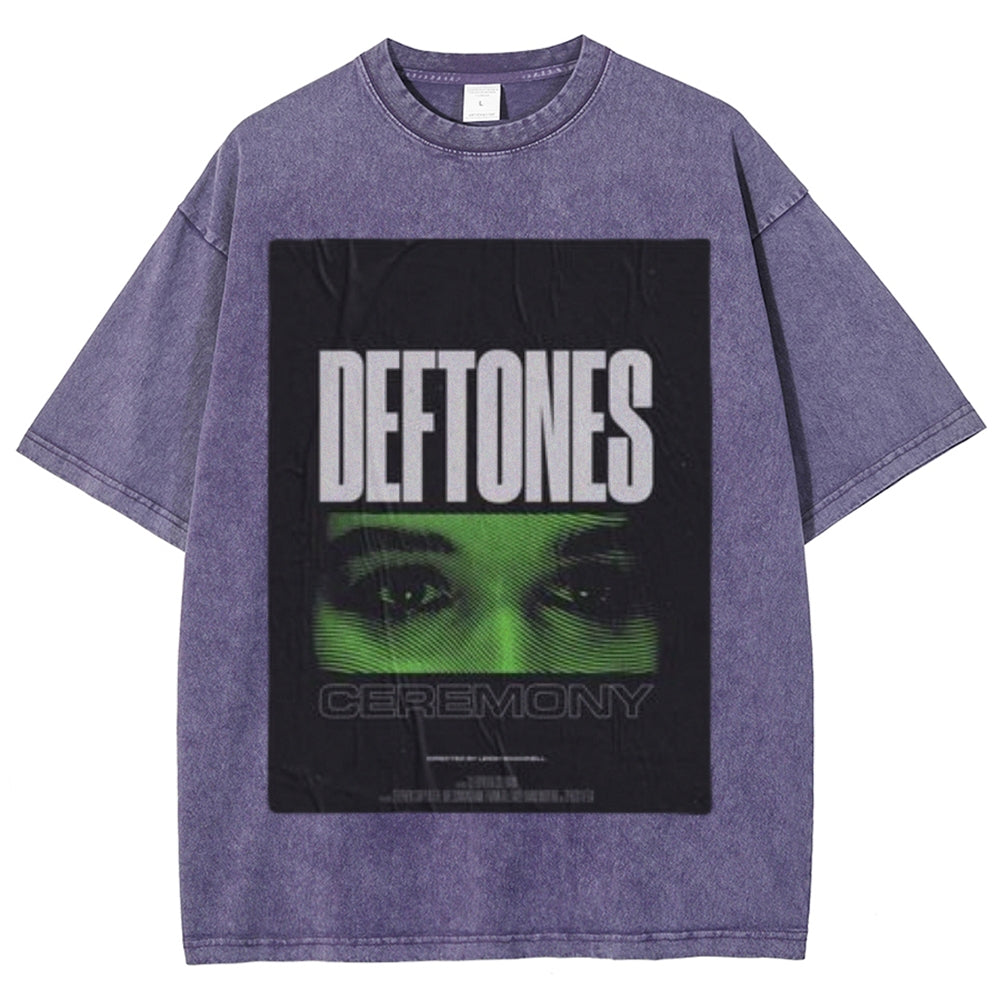 Unisex Vintage The Deftones Rock Band Print Short Sleeve Casual Graphic Washed T-shirt