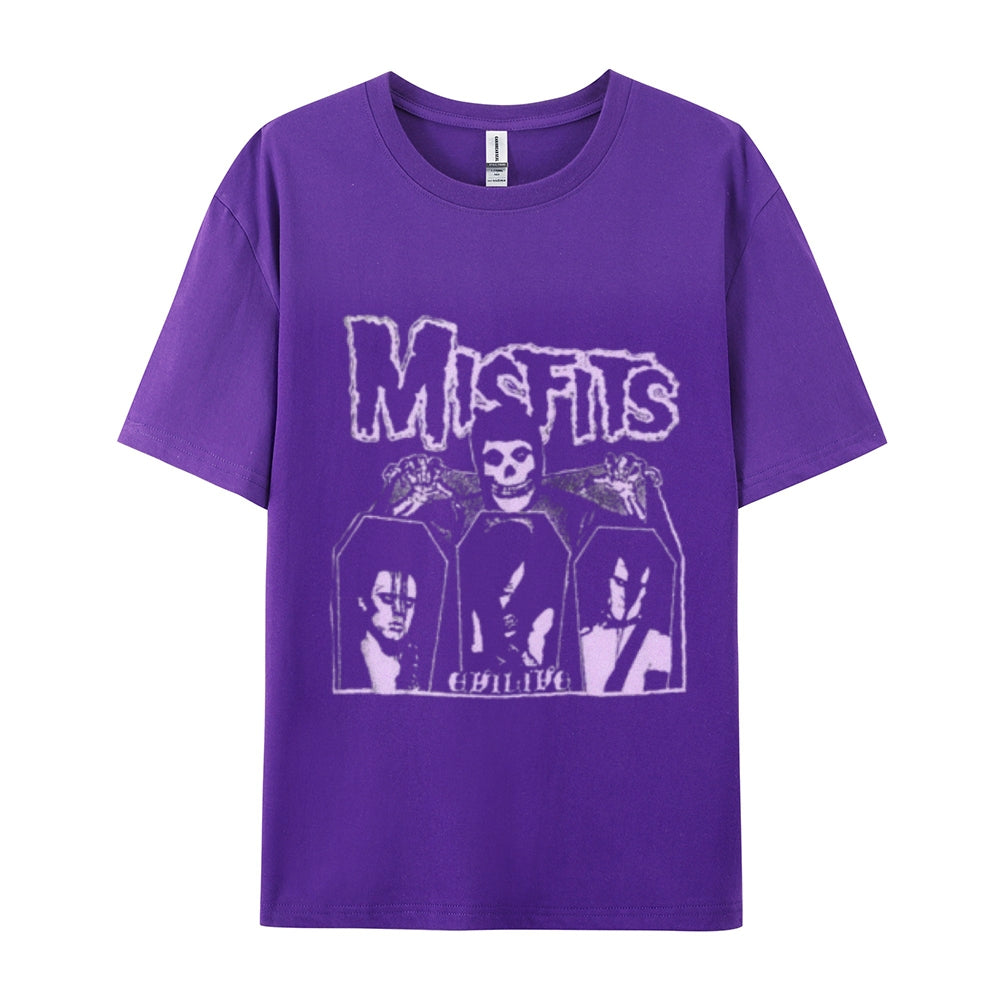 Mens Vintage The Misfits Rock Band Print Cotton Short Sleeve Casual Graphic T-shirt