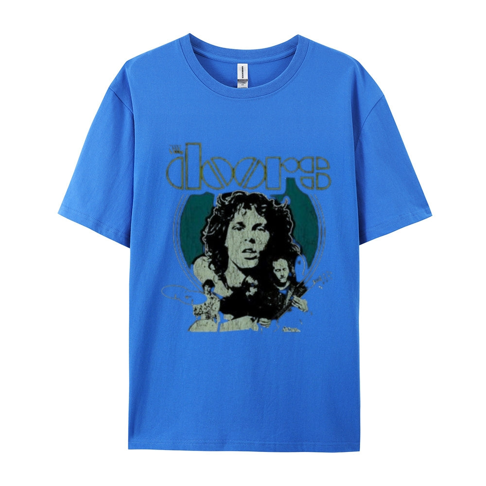 Mens Vintage The Doors Rock Band Print Cotton Short Sleeve Casual T-shirt