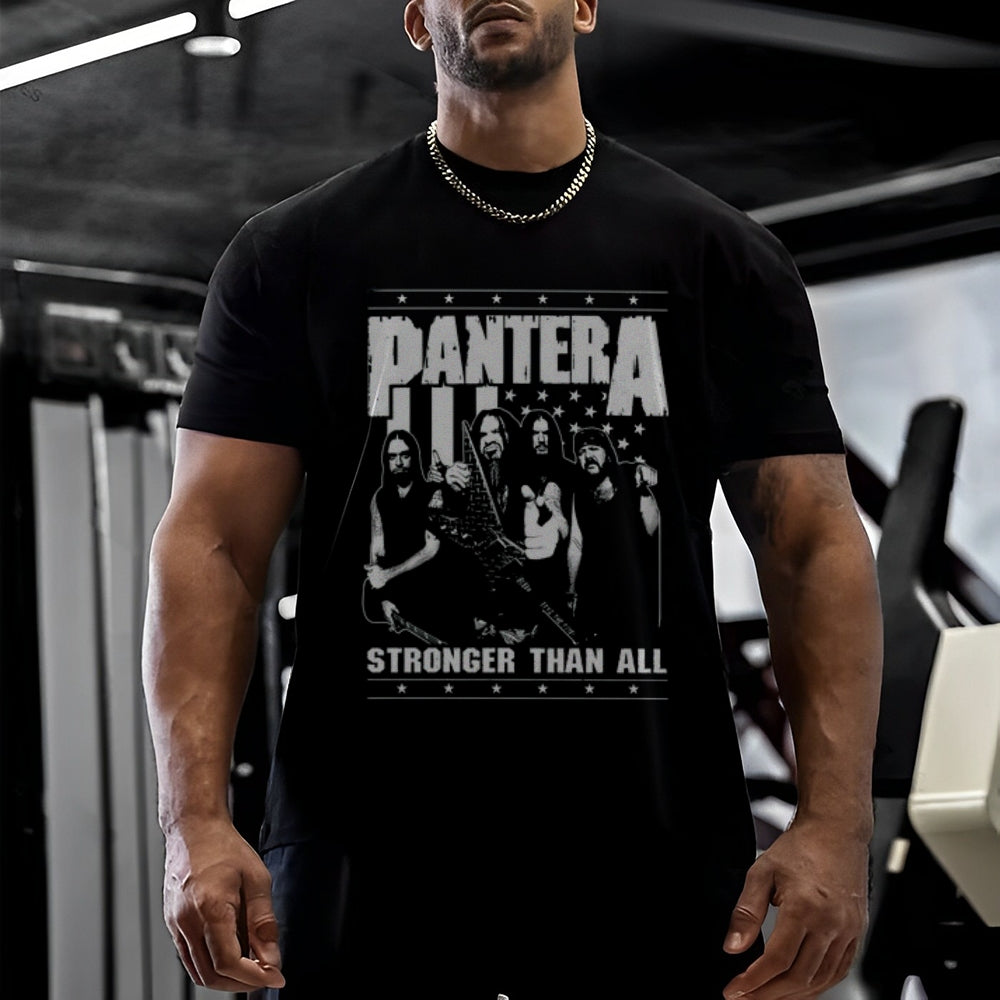 Mens Vintage The Pantera Rock Band Print Cotton Short Sleeve Casual Graphic T-shirt