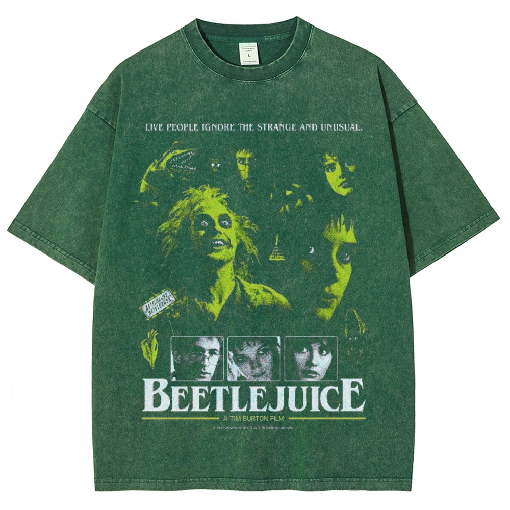 Unisex Vintage The Beetlejuice Horror Graphic Short Sleeve Washed T-shirt