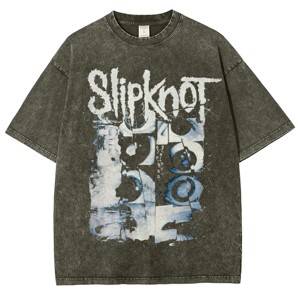 Unisex Vintage The Slipknot Rock Band Print Short Sleeve Casual Graphic Washed T-shirt