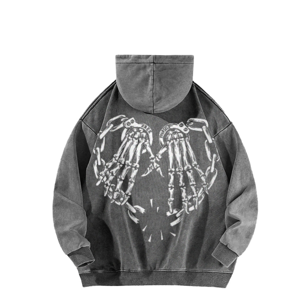 Mens Vintage Skeleton Heart Hand Graphic Hoodies