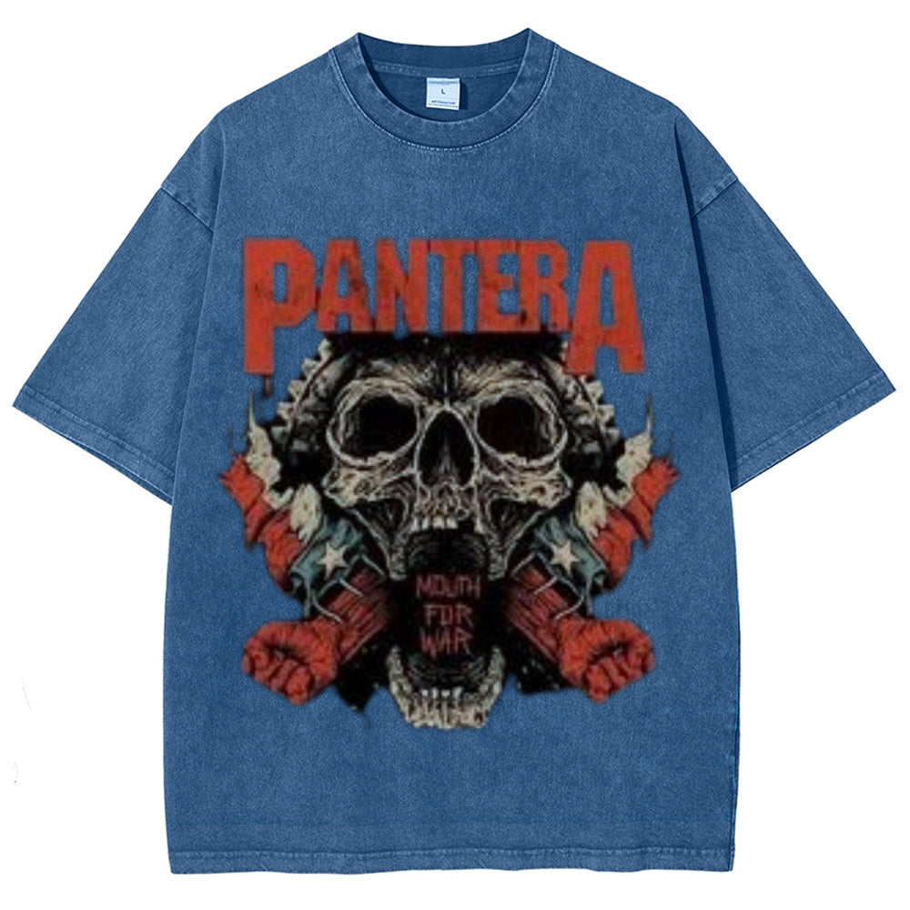 Unisex Vintage The Pantera Rock Band Print Short Sleeve Casual Graphic Washed T-shirt