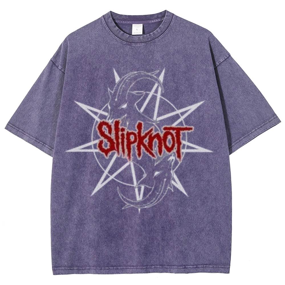 Unisex Vintage The Slipknot Rock Band Print Short Sleeve Casual Graphic Washed T-shirt