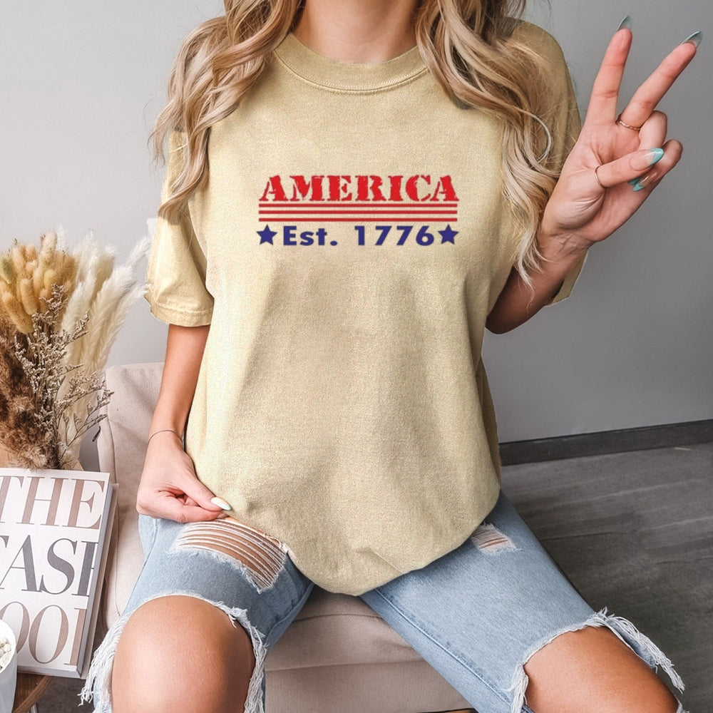 Women America Est 1776 Flag Print T-shirt