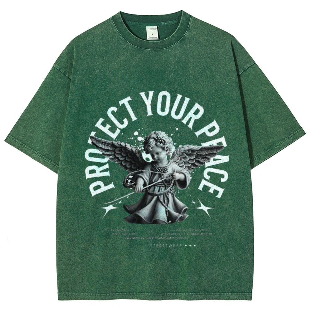 Women Vintage Protect Your Peace Angel Graphic T-shirt