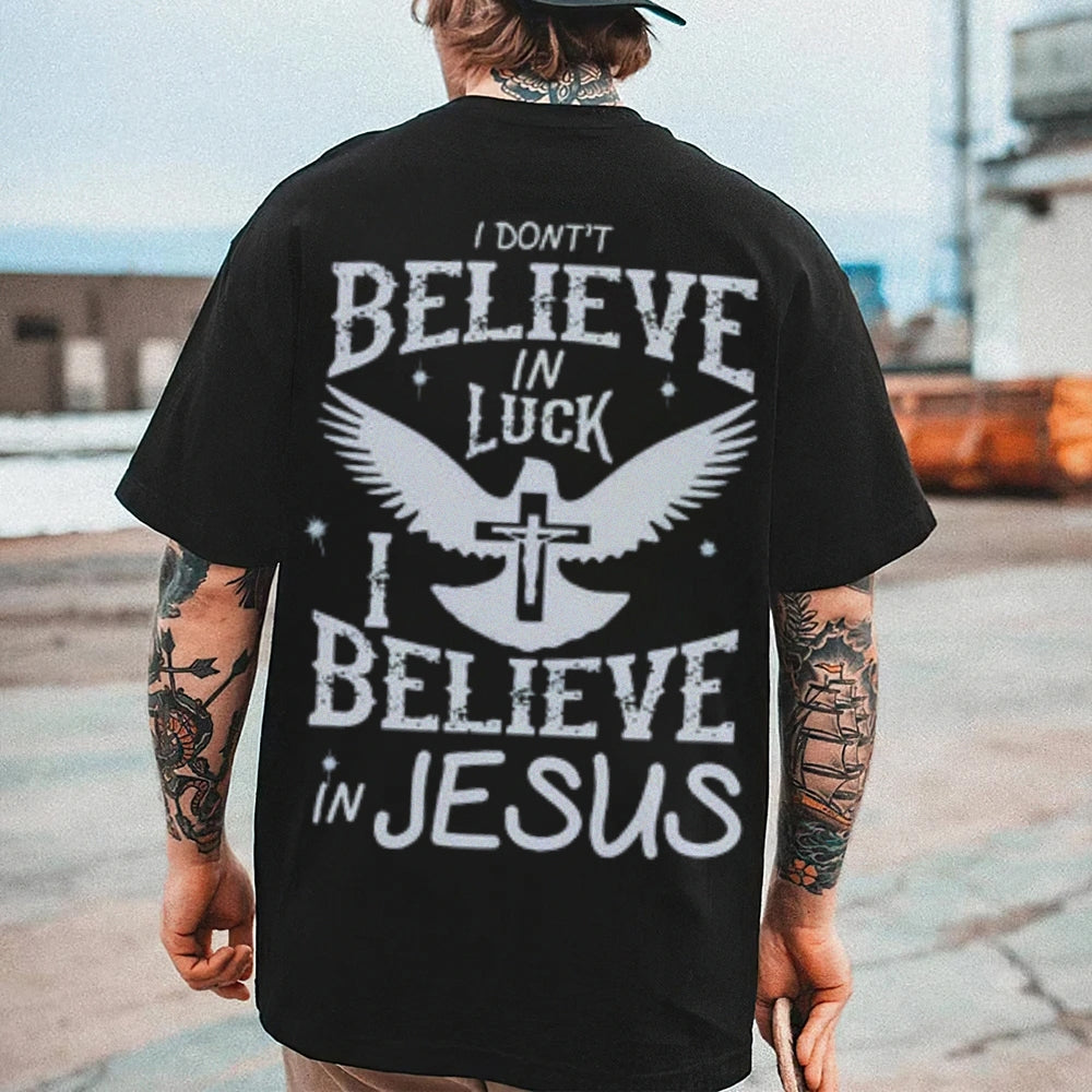 Mens I BELIEVE IN JESUS Letter Graphic Tee