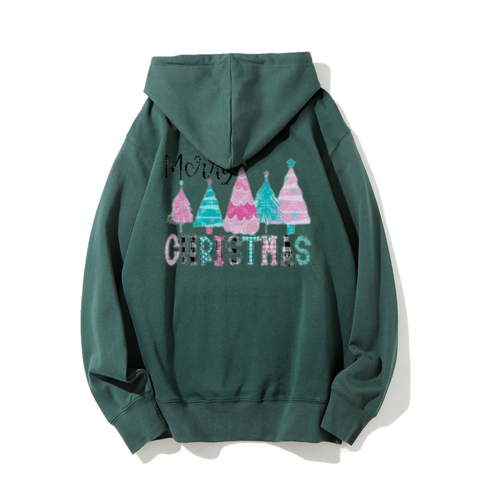 Merry Christmas Vibes Graphic Pullover With Kangaroo Pocket Hoodies