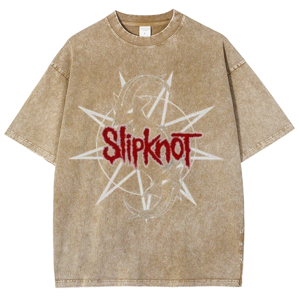 Unisex Vintage The Slipknot Rock Band Print Short Sleeve Casual Graphic Washed T-shirt