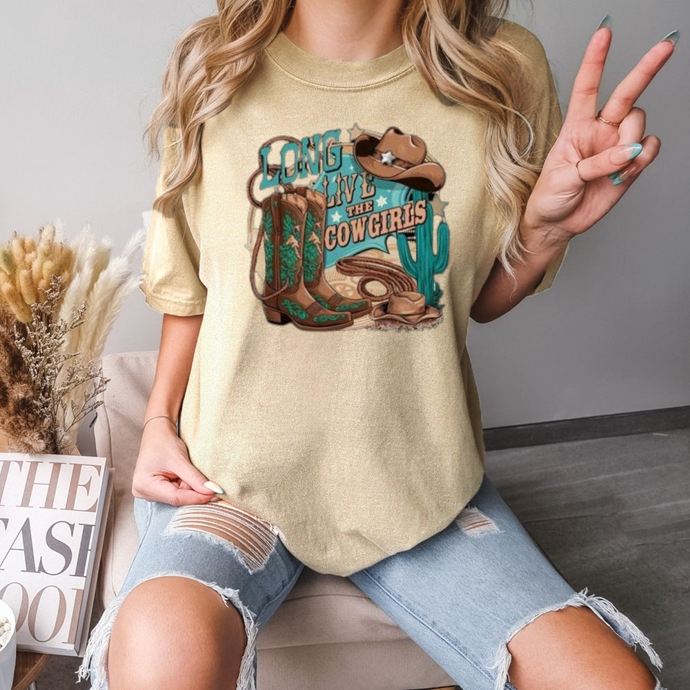 Women Long Live The Cowgirl Print Graphic T-shirt