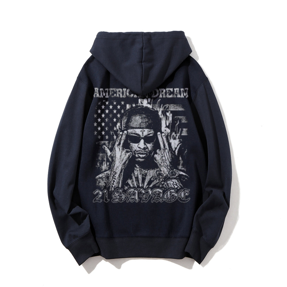 Mens Vintage American Dream Darkness Style Graphic Pullover With Kangaroo Pocket Hoodies