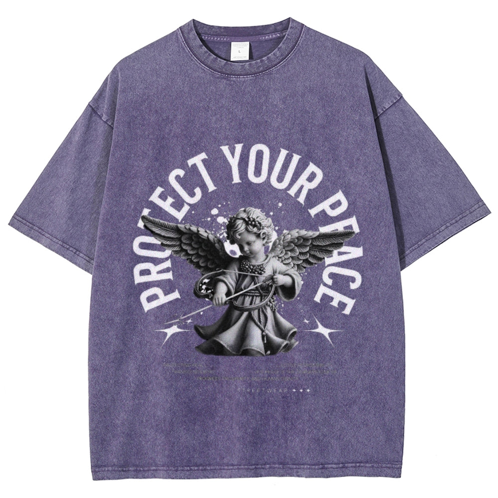 Women Vintage Protect Your Peace Angel Graphic T-shirt