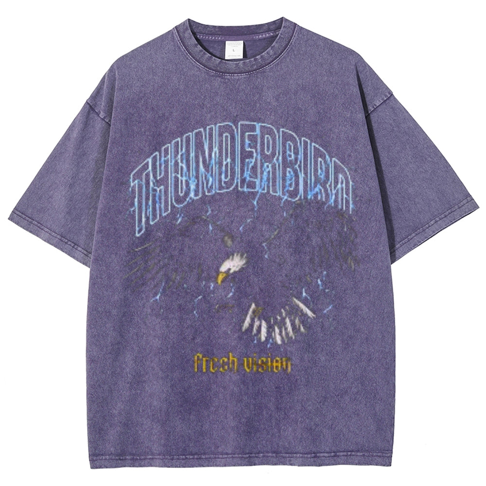 Unisex Vintage Thunderbird Darkness Style Graphic Short Sleeve Washed T-shirt