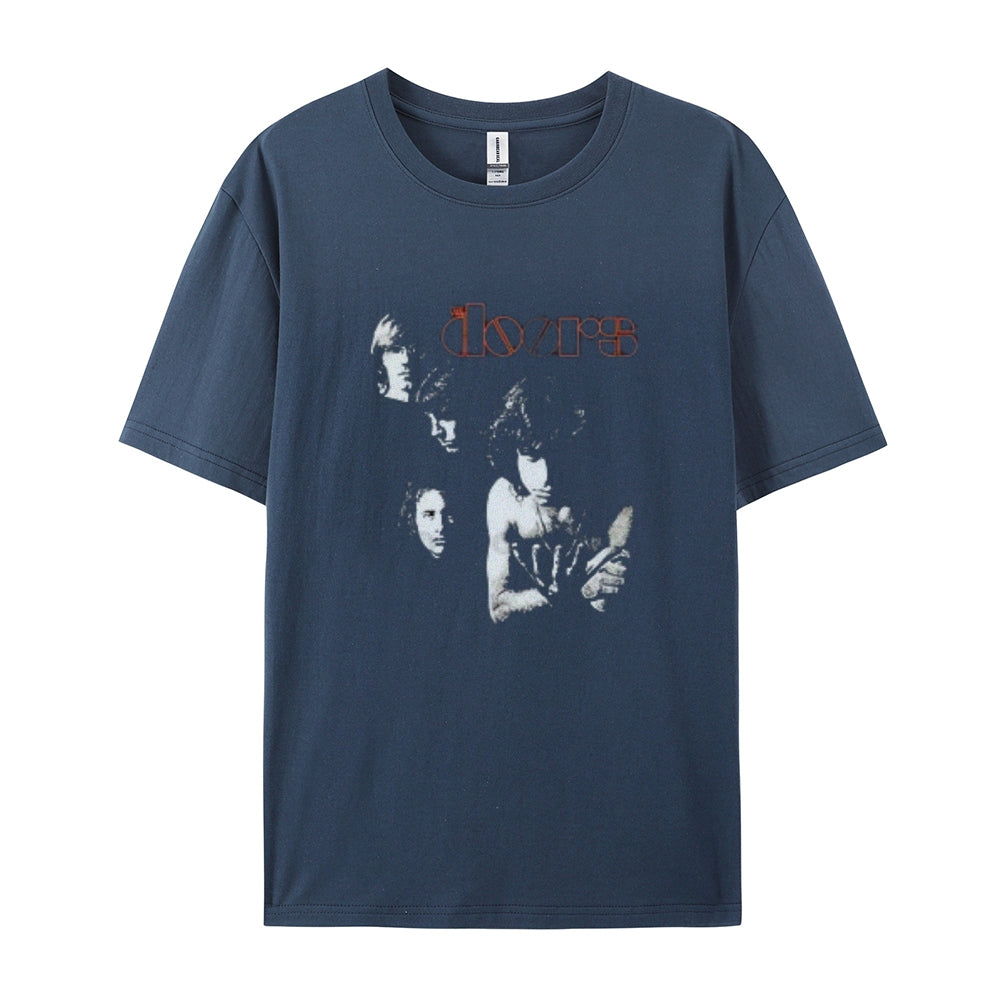 Mens Vintage The Doors Rock Band Print Cotton Short Sleeve Casual T-shirt