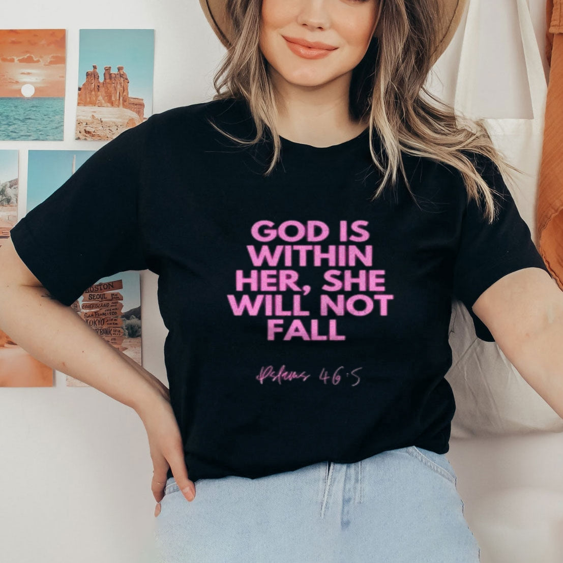 Women God Is Within Her She Will Not Fall Print Graphic T-shirt