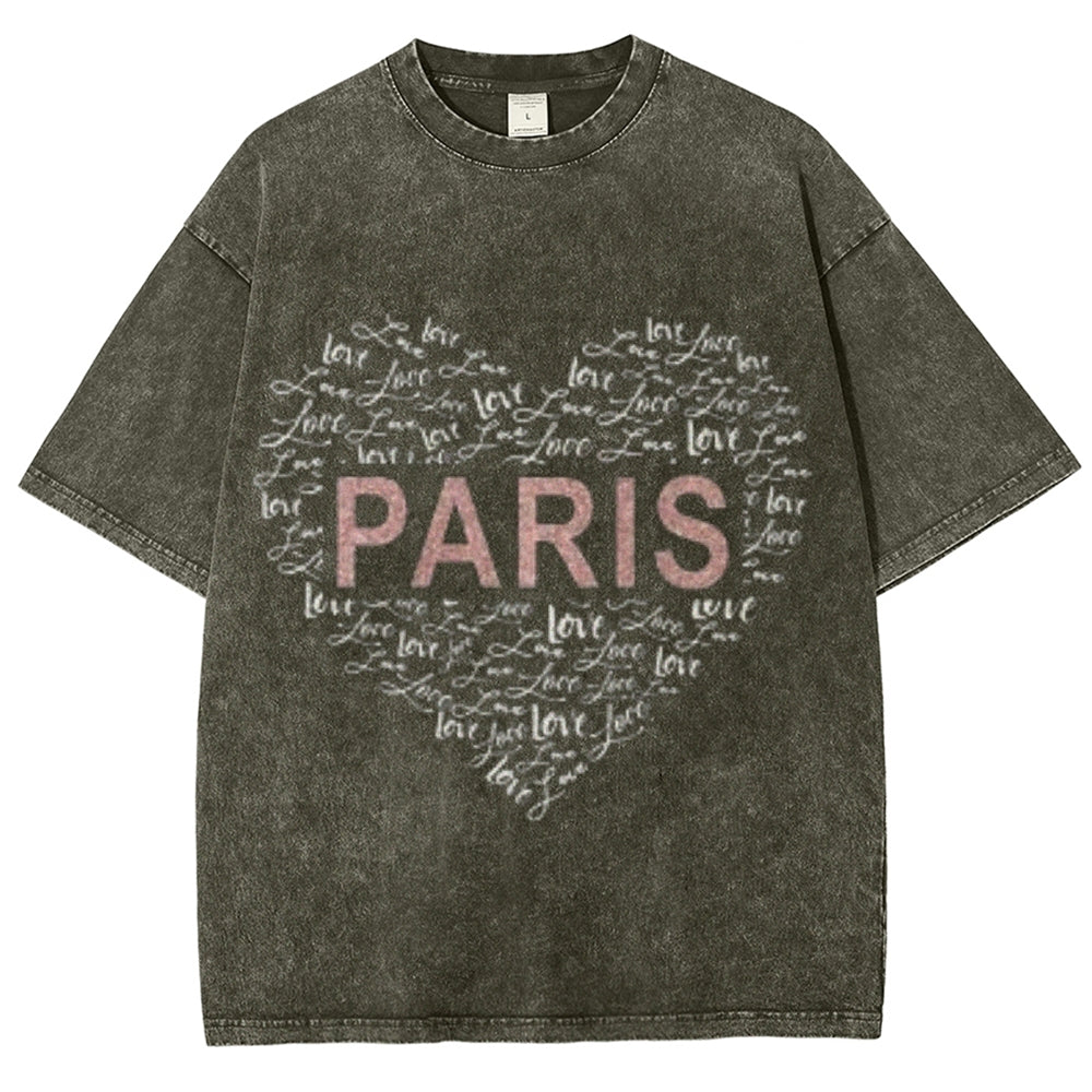 Women Washed Vintage Paris Heart Graphic Tee