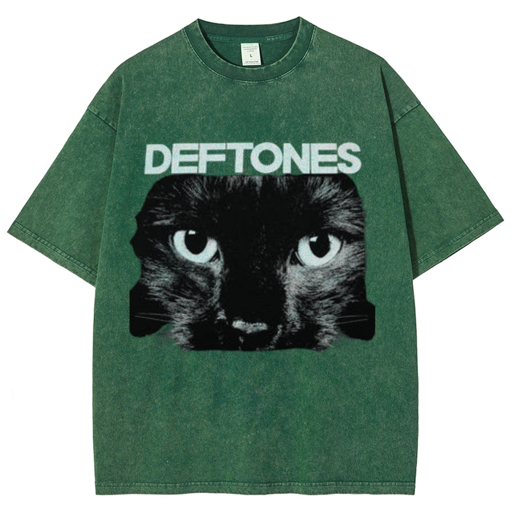 Unisex Vintage The Deftones Rock Band Print Short Sleeve Casual Graphic Washed T-shirt