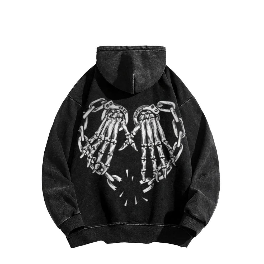 Mens Vintage Skeleton Heart Hand Graphic Hoodies