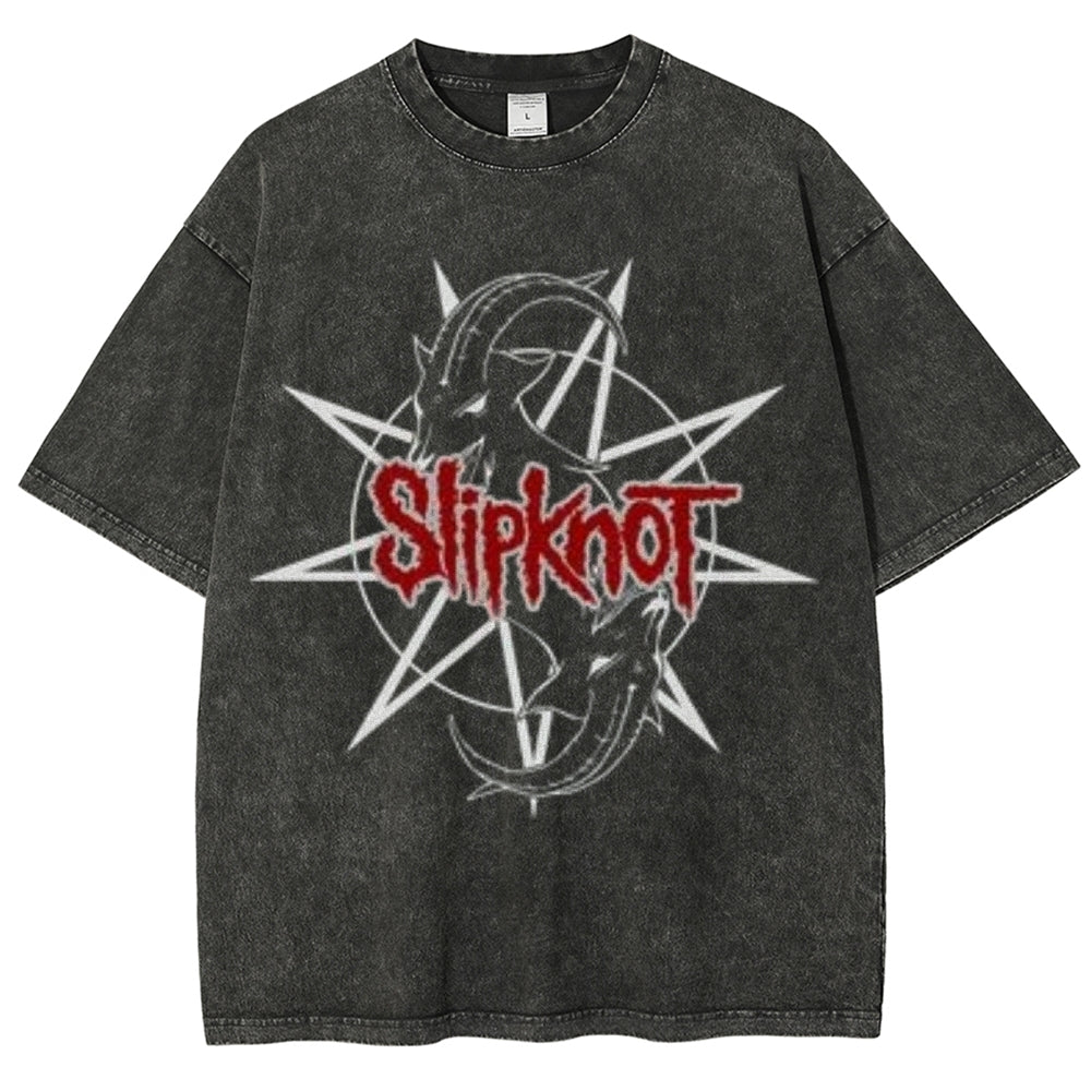 Unisex Vintage The Slipknot Rock Band Print Short Sleeve Casual Graphic Washed T-shirt