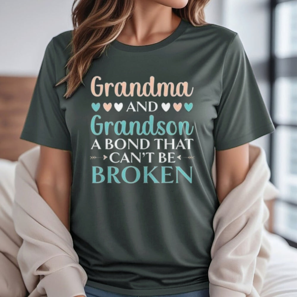 Women Grandma and Grandson A Bond That Can't Be Broken Print Graphic T-shirt