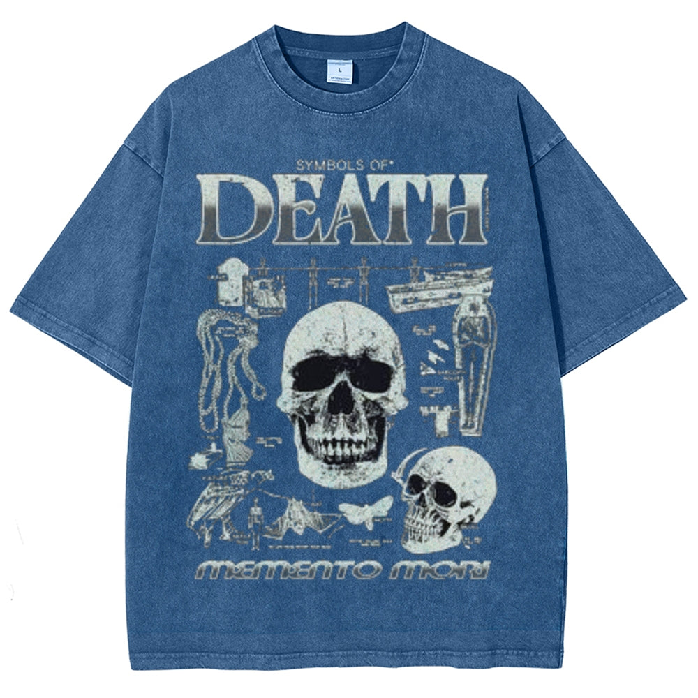 Unisex Vintage Death Darkness Style Graphic Short Sleeve Washed T-shirt