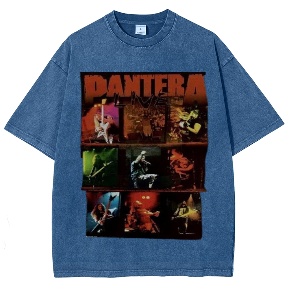 Unisex Vintage The Pantera Rock Band Print Short Sleeve Casual Graphic Washed T-shirt