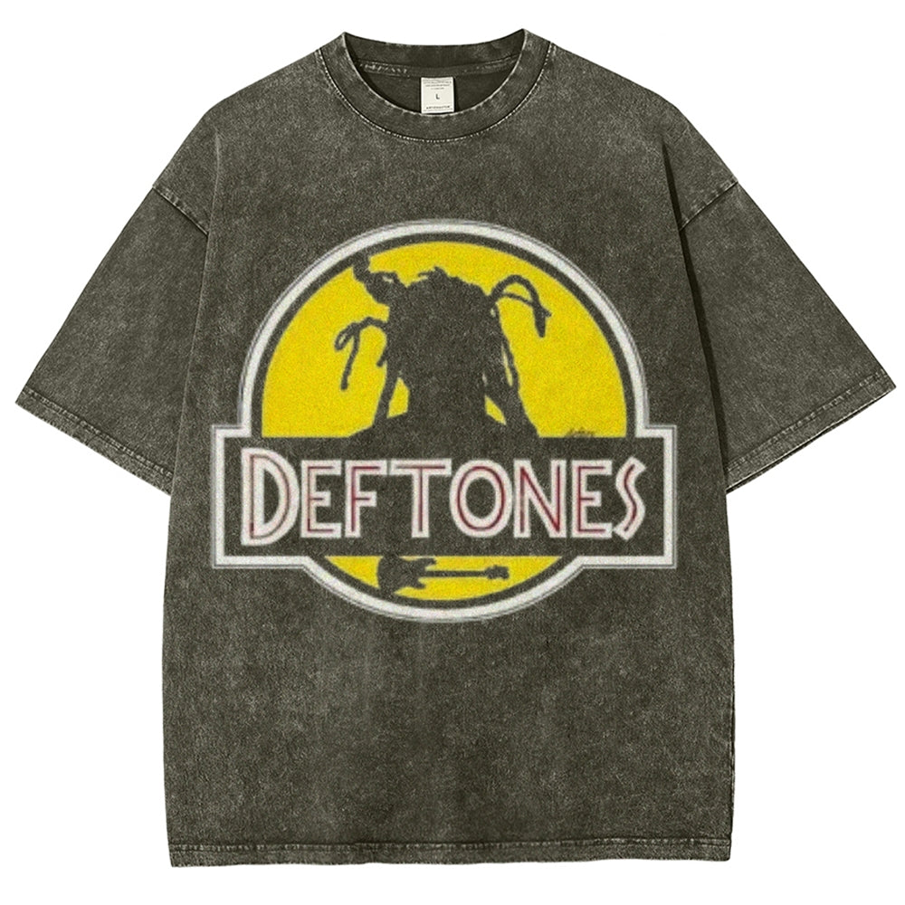 Unisex Vintage The Deftones Rock Band Print Short Sleeve Casual Graphic Washed T-shirt