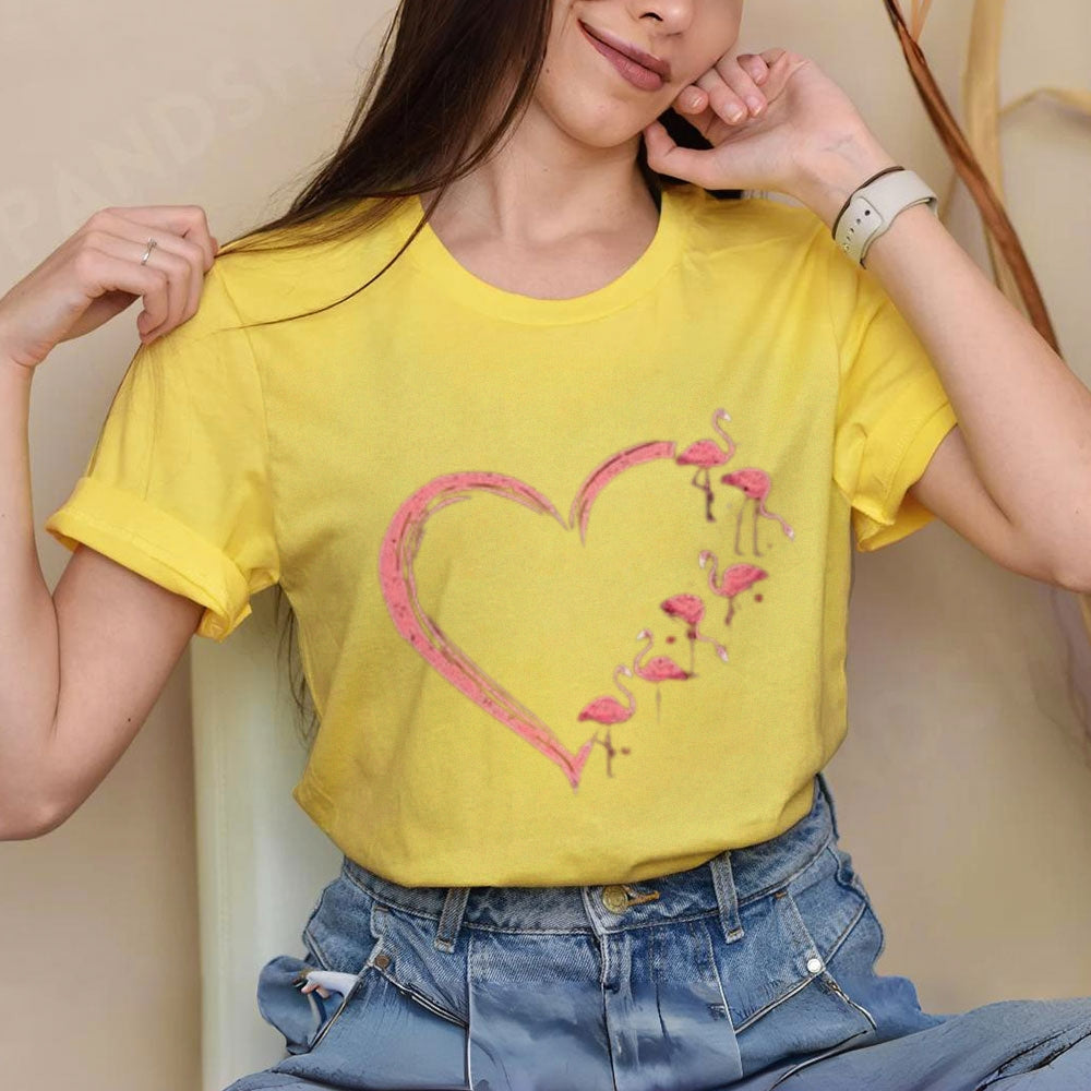 Women Love Flamingo For Valentine's Day Print Graphic T-shirt