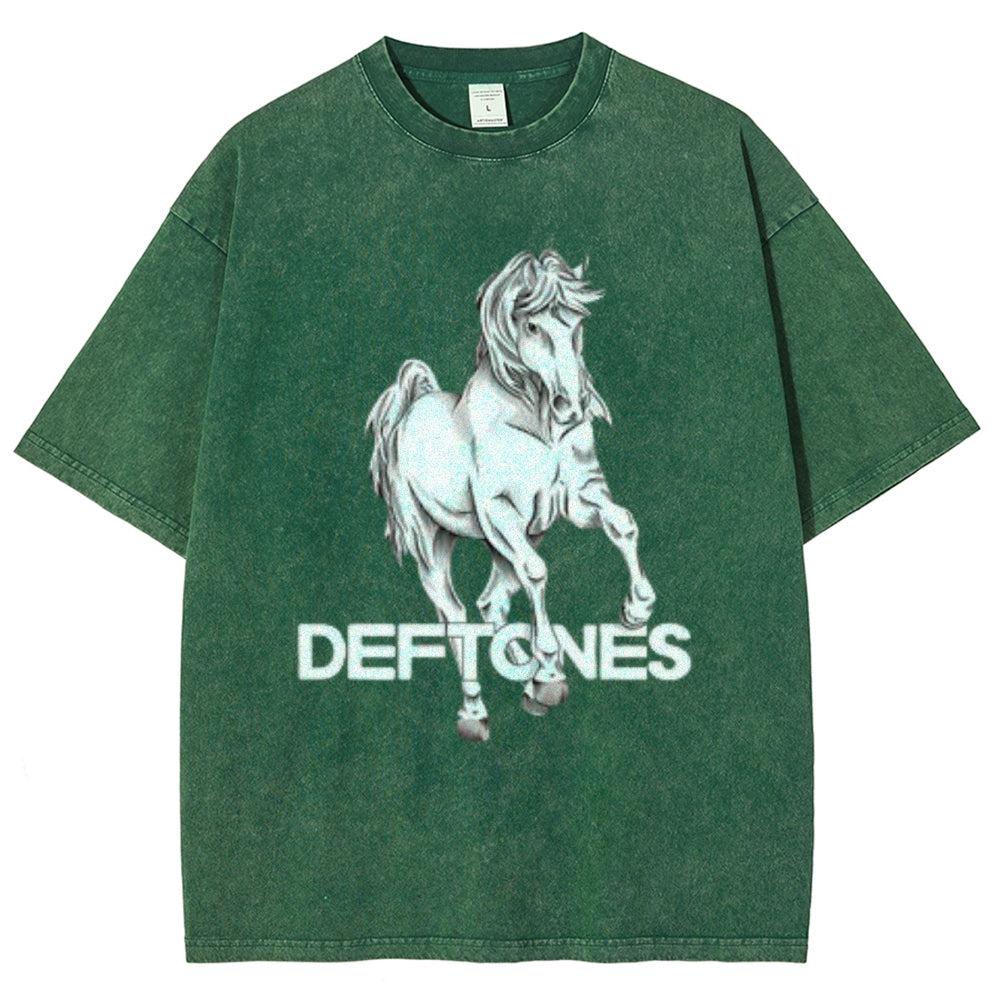 Unisex Vintage The Deftones Rock Band Print Short Sleeve Casual Graphic Washed T-shirt