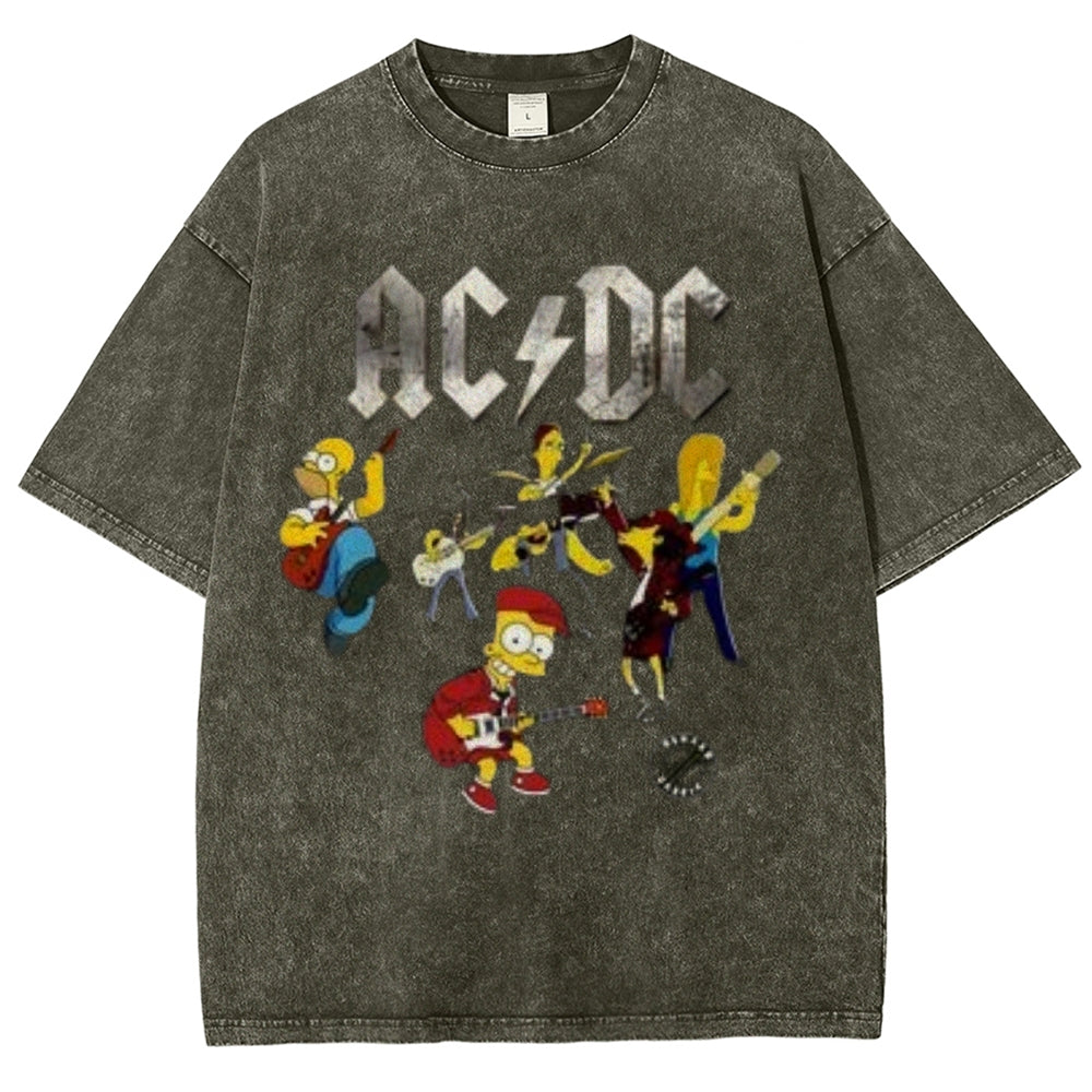 Unisex Vintage The Acdc Rock Band Print Short Sleeve Casual Graphic Washed T-shirt