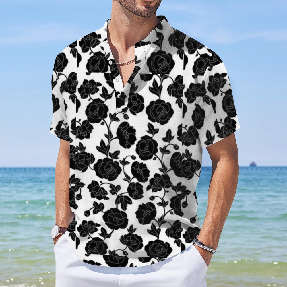 Mens Baroque Black Rose Print Shirt