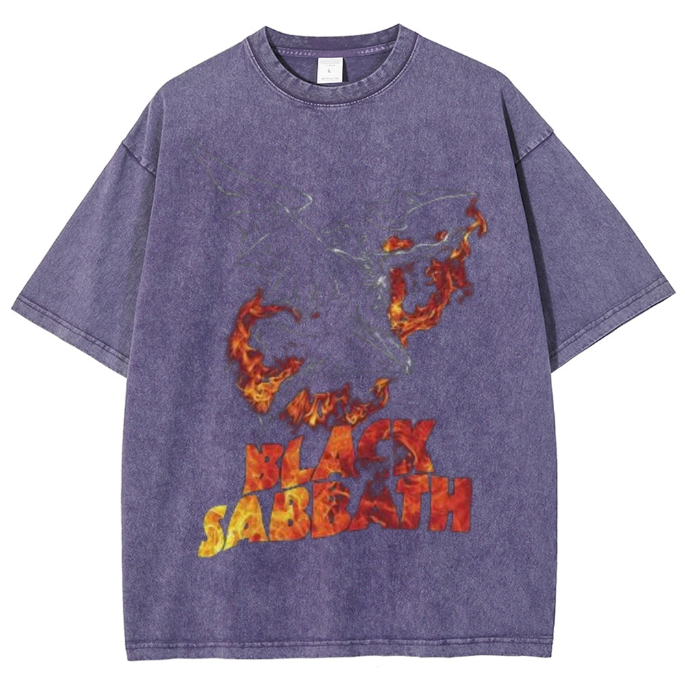 Unisex Vintage Sabbath Graphic Short Sleeve Washed T-shirt