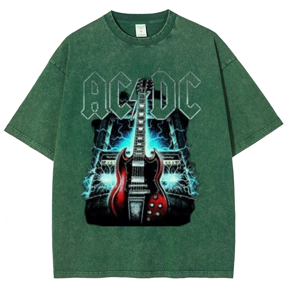 Unisex Vintage The Acdc Rock Band Print Short Sleeve Casual Graphic Washed T-shirt