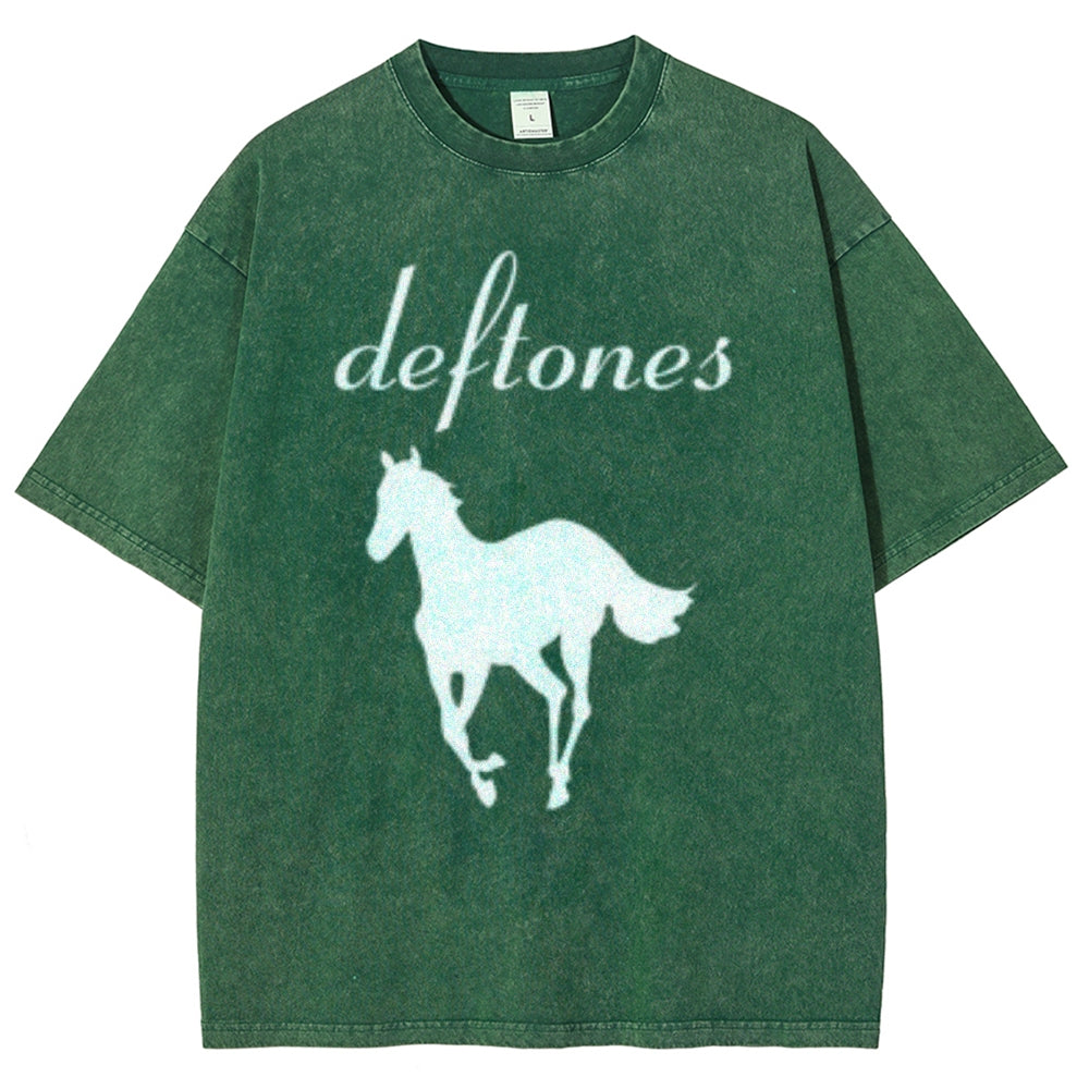 Unisex Vintage The Deftones Rock Band Print Short Sleeve Casual Graphic Washed T-shirt