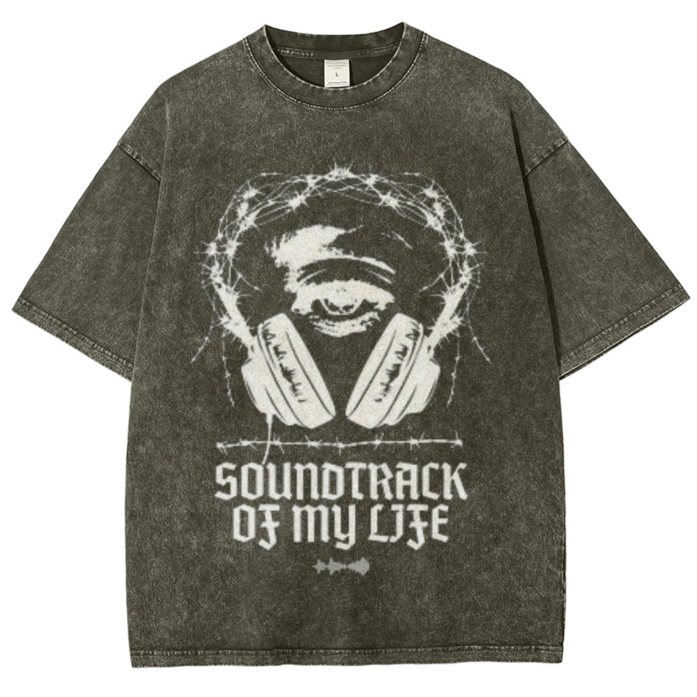 Unisex Vintage Soundtrack Of My Life Graphic Short Sleeve Washed T-shirt