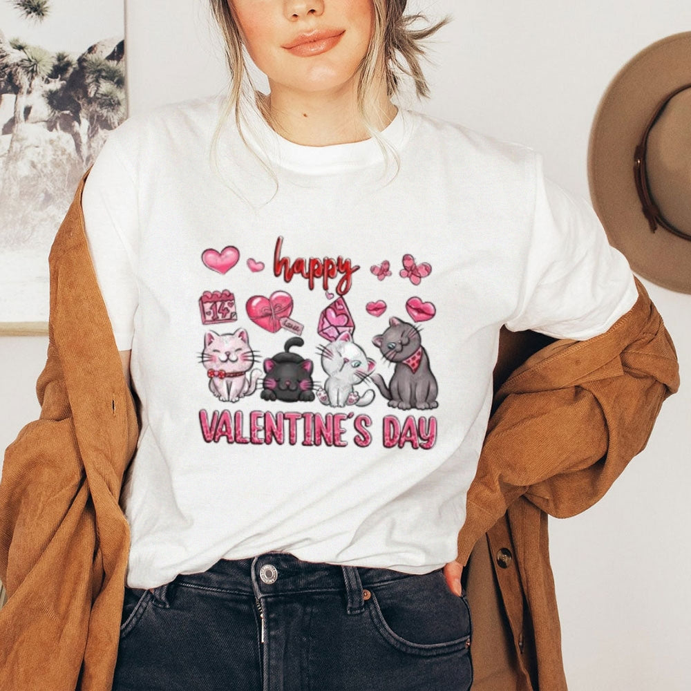 Women Happy Valentine's Day Print Graphic T-shirt