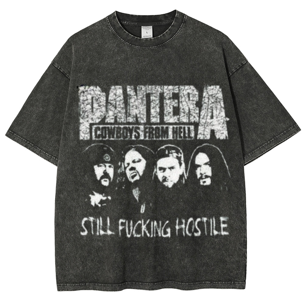 Unisex Vintage The Pantera Rock Band Print Short Sleeve Casual Graphic Washed T-shirt