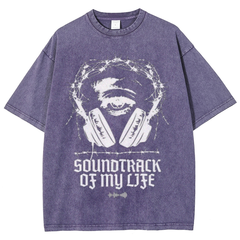 Unisex Vintage Soundtrack Of My Life Graphic Short Sleeve Washed T-shirt