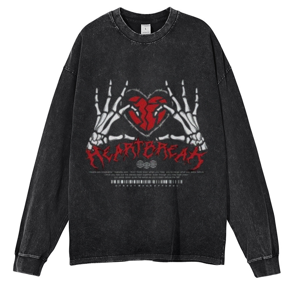 Oversized Vintage Washed Skeleton Heart Graphic Sweatshirt