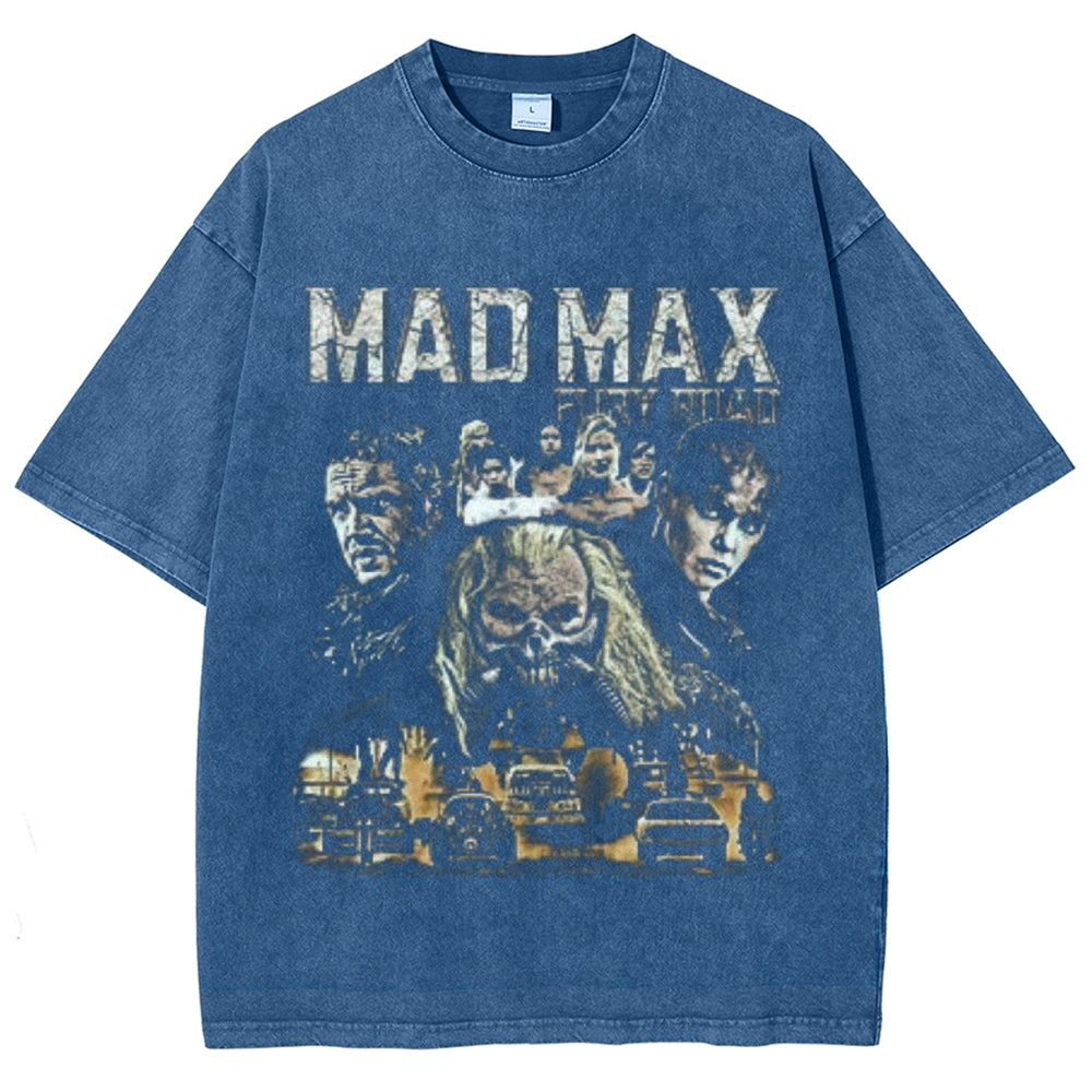 Unisex Vintage Madmax Darkness Style Graphic Short Sleeve Washed T-shirt