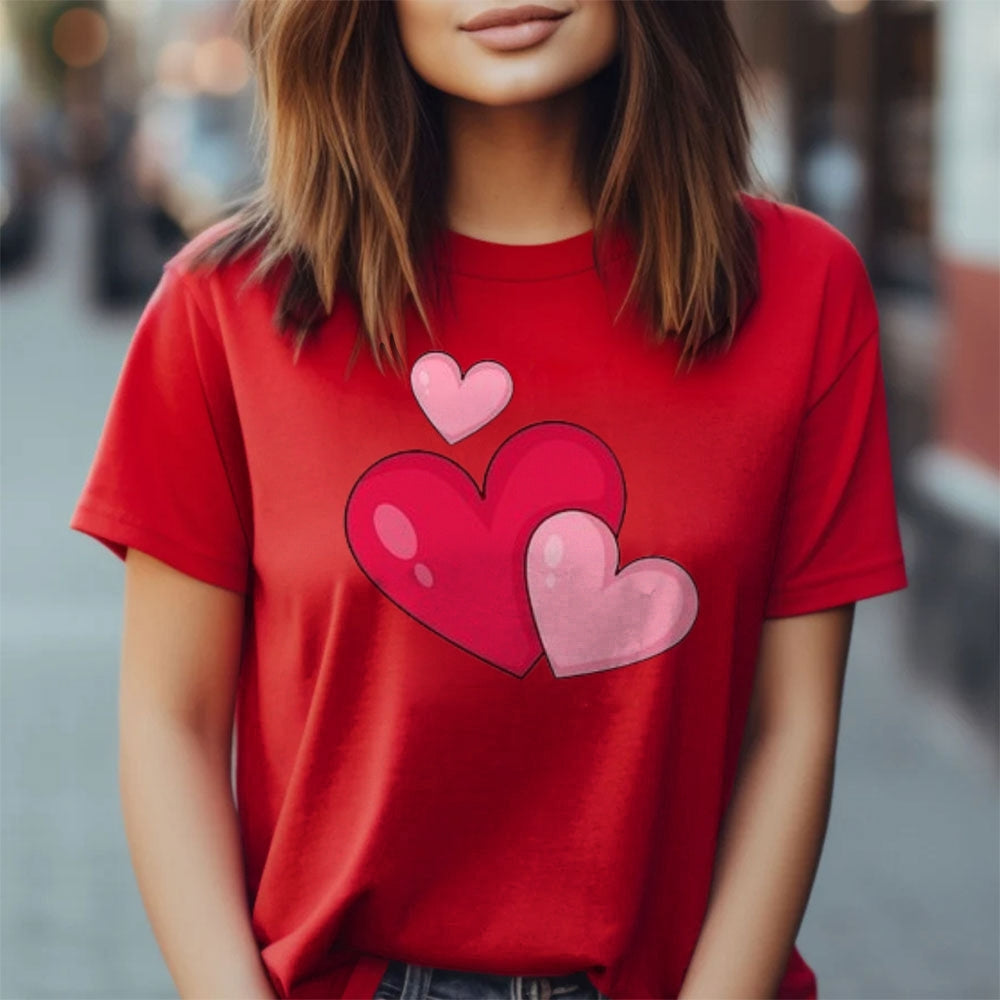 Women Love Pink Heart Valentine's Day Print Graphic T-shirt