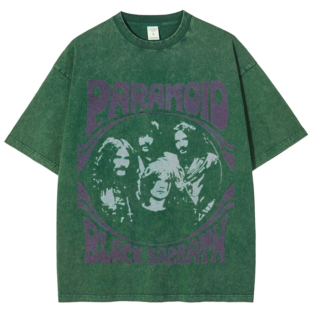 Unisex Vintage The Black Sabbath Rock Band Print Short Sleeve Casual Graphic Washed T-shirt