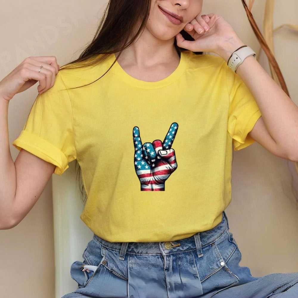 Women Independence Day Victory Flag Print T-shirt