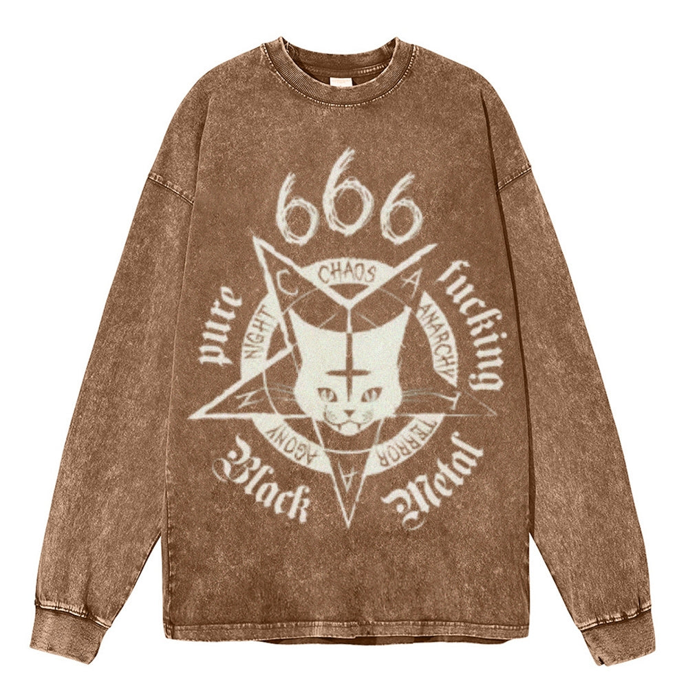 Oversized Vintage Washed CHAOS Cat Graphic Sweatshirt