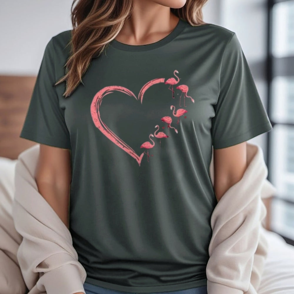 Women Love Flamingo For Valentine's Day Print Graphic T-shirt