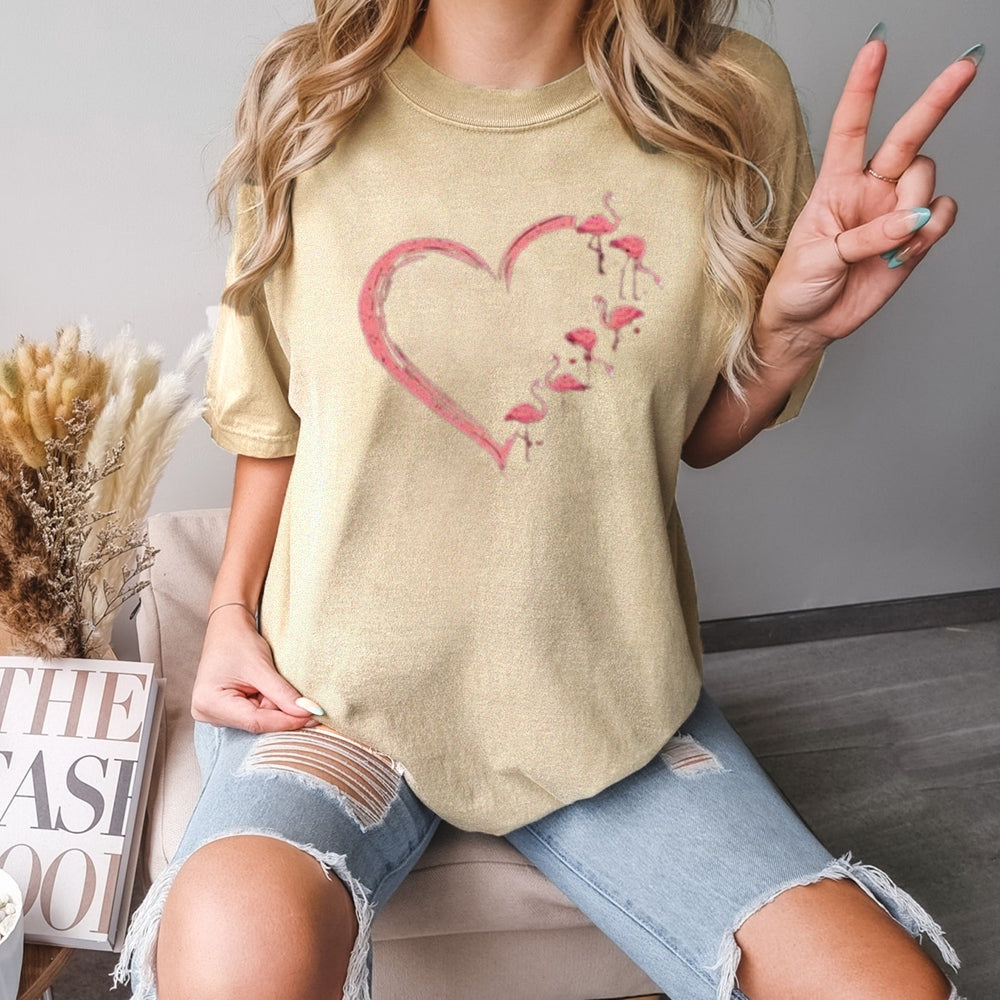 Women Love Flamingo For Valentine's Day Print Graphic T-shirt