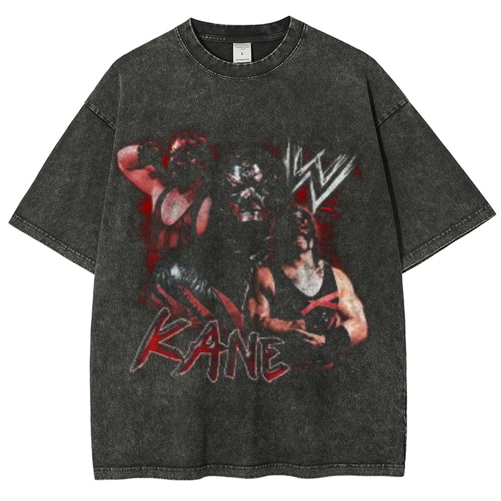 Unisex Vintage Kane Darkness Style Graphic Short Sleeve Washed T-shirt