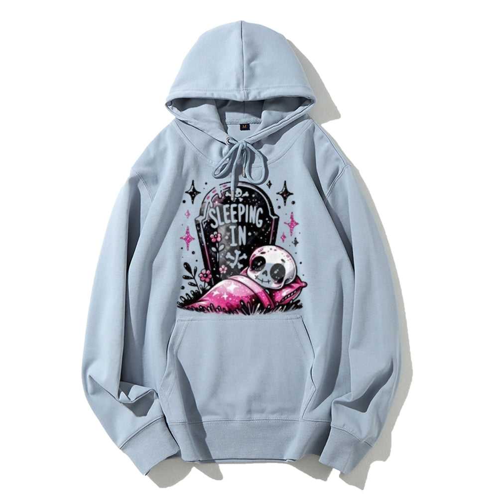 Women Cute Sleeping Skeleton Graphic Hoodies