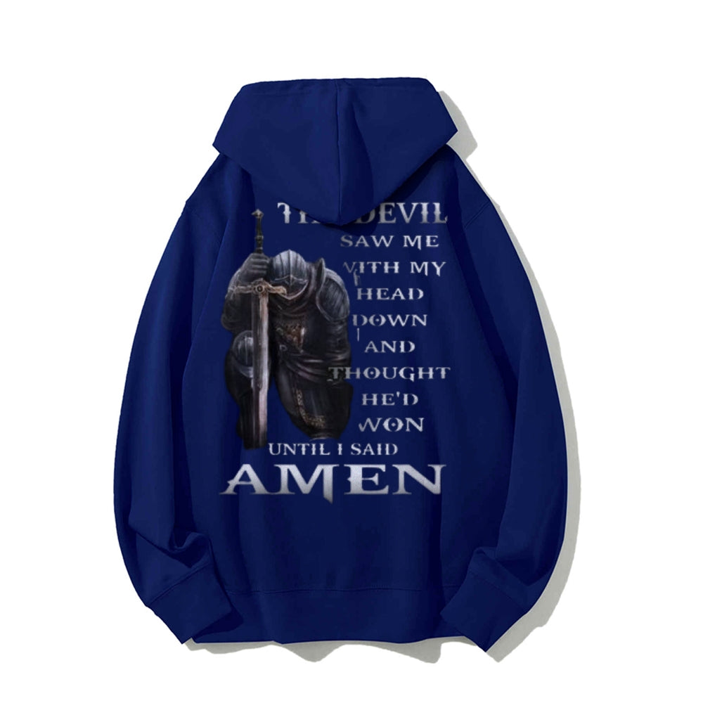 Mens THE EVIL SAW ME WITH MY HEAD DOWN Graphic Pullover Hoodies